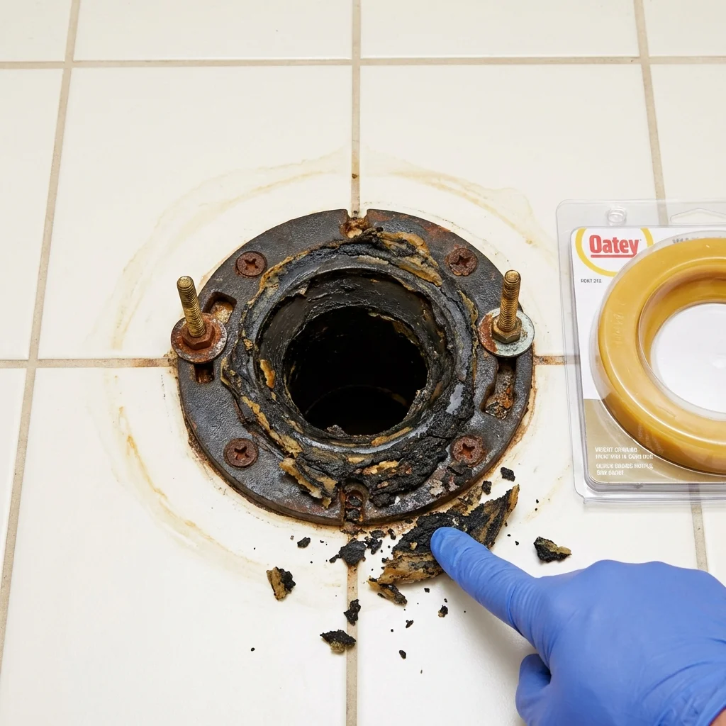 Failed wax ring showing water seepage at the base of a toilet in a Clackamas, OR home